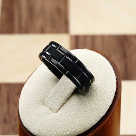 100S JEWELRY Black Tungsten Rings For Men Wedding Band Brick Pattern Brushed Engagement Promise Size 6-16, Metal, No Gemstone