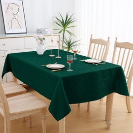 smiry Washable Tablecloth, Ornaments, Rectangular, 140 x 180 cm, Damask Tablecloth, Scratch-Resistant, Made of Polyester, Easy Care for Kitchen, Party, Dark Green