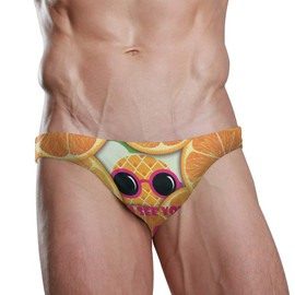 Dallonan Swim Brief Men Bikini Summer Swimsuits Beach Athletic Swimwear Briefs, Fruits Pineapple, Large