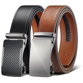 Zitahli Mens Belt Leather 2 Pack - Ratchet Belt for Men Dress Pant Shirt Oxfords,Micro Adjustable Brown Black Belt,Trim To Fit Size 28"-36"