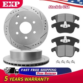 EXPPOWER For Chevy Silverado GMC Sierra 1500 Escalade Drilled Rear Rotors & Brake Pads
