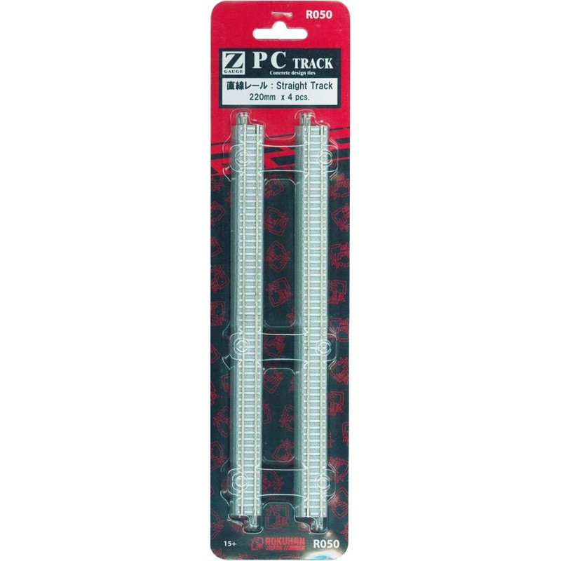 ロクハン Zゲージ R050 PCトラック 直線レール 220mm (4本入り)
