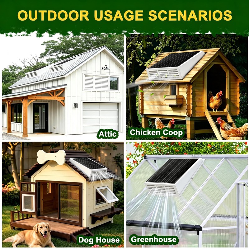 25W Solar Exhaust Fan for Chicken Coop with Power Adapter