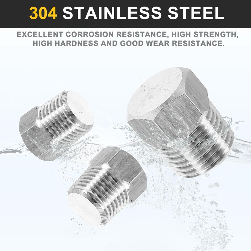 sourcing map 5pcs 304 Stainless Steel Pipe Plug Fitting 1/4"