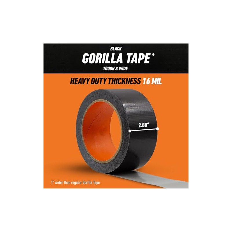 Gorilla Tape Tough & Wide, cinta negra, 2.9 x 25