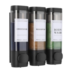 Shampoo and Conditioner Dispenser,Shower Dispenser 3 Chamber No Drill Shampoo Dispenser for Shower Wall Mounted Shower Soap Dispenser Body Wash for Bathroom Hotel Kitchen,3 * 300ML,Black