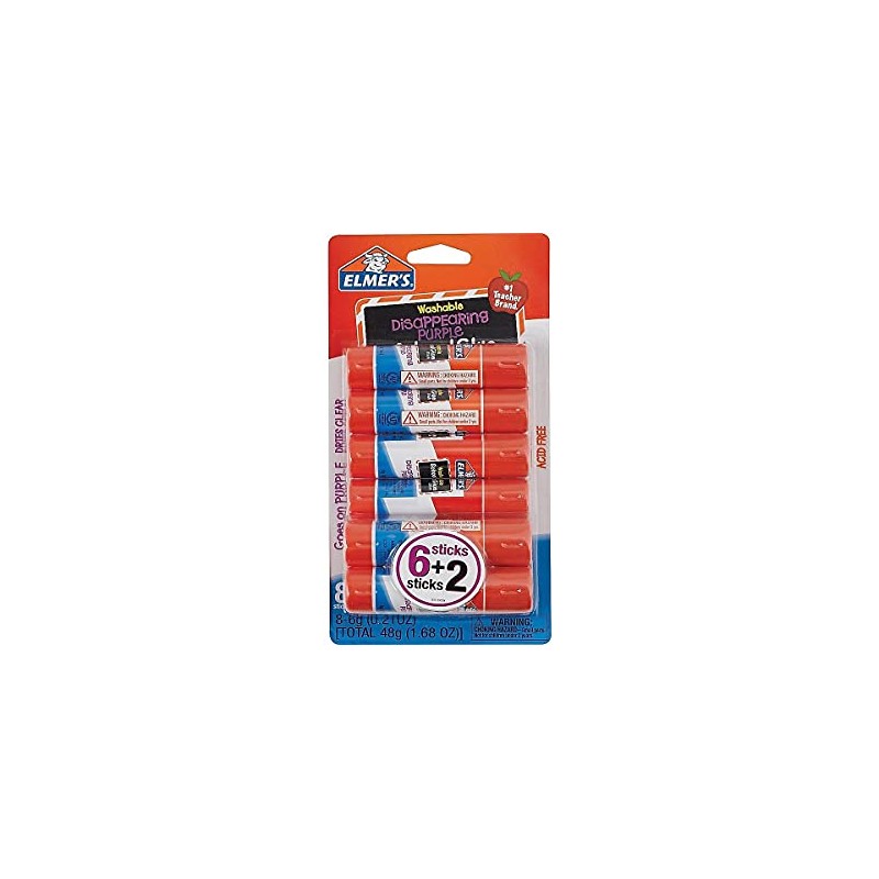 Elmer's Disappearing Purple School Glue Sticks, 0.21 oz Each, 8