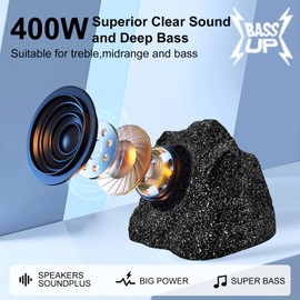 STUDIOFINIX 6.5 Inches Bluetooth Rock Speakers Outdoor Waterproof, 400W Powerful Bass & All Weather, for Backyard Garden Pool Deck BBQ Porch (Pair