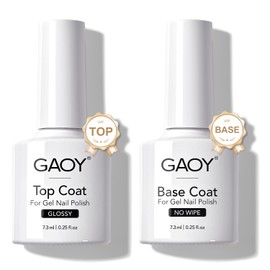 GAOY Gel Top Coat and Base Coat Set, 2 Pcs 7.3ml Glassy Top Coat and No Wipe Foundation Combination for UV Light Cure Gel Nail Polish