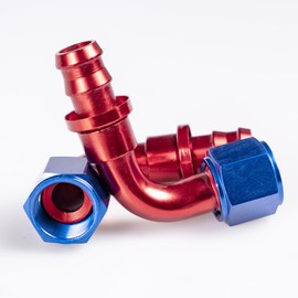 Nihfien 2Pcs 10AN to 5/8 Barb Push Lock Hose End 90 Degree Fitting For Rubber Fuel Line Blue/Red（90 Degree）