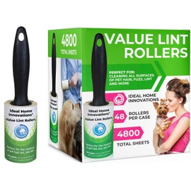 Value Lint Rollers – Extra Sticky Lint Remover for Pet Hair, Clothes, Furniture, and Car – 100 Easy Peel Sheets per Roller – 48 Pack