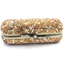 Bestbling Estuche organizador para lápices labiales de vidrio con diamantes de imitación, bolsa organizadora para almacenamiento de cosméticos para mujer (dorado)