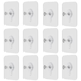 OOTSR 12-Set Adhesive Screws Stickers for Picture Frame, Wall Mount Hanging Nails Straight Hooks for Kitchen Shower Room Tile Wall, No-Trace Transparent Sticker, Detachable and Removable