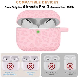 Carving Case Compatible with AirPods Pro 3 Generation 2025 Cover with Keychain, Gawnock Engraved Leopard Skin Soft Cover for AirPods Pro 3 Case Full Protection,Front LED Visible, Pink