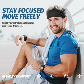 Tumurup Men's Sports Headband [Pack of 5] - Sweatband Forehead Summer Hair Band Men Boys Non-Slip Headband Men Elastic Headband for Cycling, Fitness, Tennis, Running, Yoga
