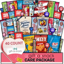 Gift A Snack - Valentines Day Heart Shape Snack Box Variety Pack Care Package + Greeting Card (40 Count) Ramadan Gifts Birthday Sweet Treats Gift Basket, Candies Chips - Office Food Assortments