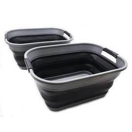 SAMMART 17.5L (4.6 Gallon) Collapsible/Foldable/Pop Up/Portable Washing Tub/Storage Basket, Water Capacity 13.5L/3.5 Gallon (2, Grey/Black (Set of 2))