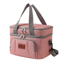 Isolierte Kühltasche 10L, Doppeldecker Lunchtasche, Faltbar und Auslaufsicher, Lunch-Tasche mit Verstellbarem Schulterriemen für Arbeit, Schule, Strand, Reisen