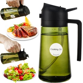SweeHo Oil Sprayer for Cooking,470ml Cooking Olive Oil Sprayer and Oil Dispenser 2 In 1, Food-grade Glass Oil Spray Bottle Mister for Air Ffyer, BBQ, Griddle (Black+Dark Green)