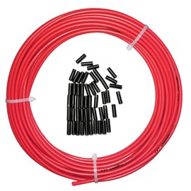 Farbetter Lined Bicycle Bike Derailleur/Shift Cable Housing, 4mm x 50ft, Including 50 PCS Cable End Caps Kit, The Most Trusted DIY Set for SRAM/Shimano Mountain Bike Road Bike (Red)