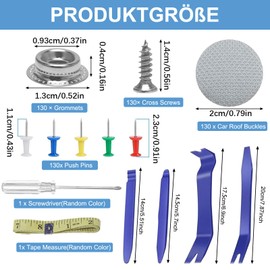 130 Stück Auto Dachhimmel Reparatur Set, Auto Himmel Reparatur Nieten, Universal Dachhimmel Befestigung mit Stecknadeln Reparaturknöpfe Schraubendreher Reparaturwerkzeuge Maßband für Mehrheit Autos
