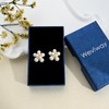 Pearl Flower Stud Earrings, 14K Gold-Plated with CZ Crystals, White