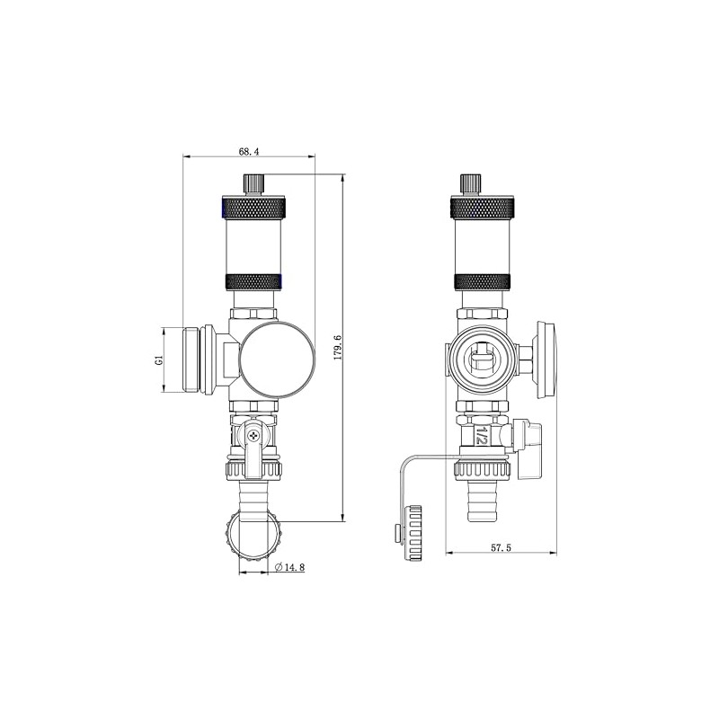 AQUA HEATING Bleed Valve and Drain Tap with Thermometer for
