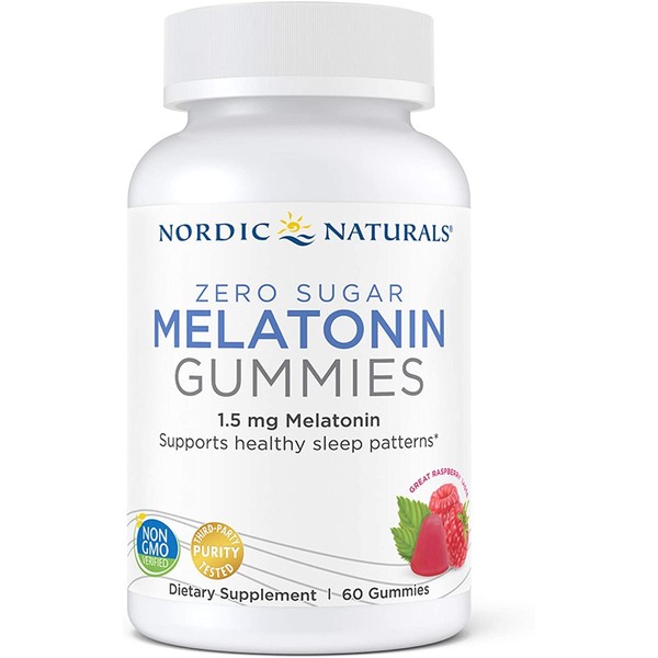 Nordic Naturals Zero Sugar Melatonin Gummies, Raspberry - 1.5 mg Melatonin - 60 Gummies - Great Taste - Restful Sleep, Antioxidant Support - Non-GMO, Vegan - 60 Servings