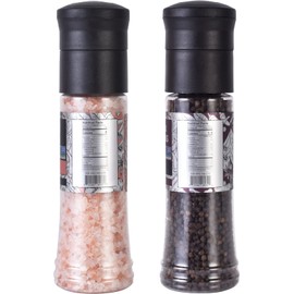Soeos Whole Black Peppercorns, 6.7oz (190g) and Himalayan Pink Salt, 13.4oz (380g), Plastic Bottle Grinder with Spice Grinder with Salt and Pepper Shaker, Salt and Pepper Set. | Soeos