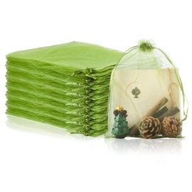 Mstar Packing 100PCS Premium Sheer Organza Bags, Green Wedding Favor Bags, 6.6 x 9 inch Reusable Large Mesh Bag Drawstring Jewelry Gift Bag for Party, Christmas, Makeup Organza, Wrapping Supplies