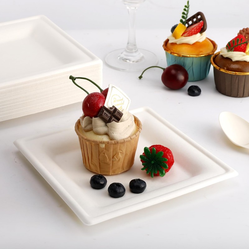 PLMMOUT 150 Pack Square Paper Plates, 8 Inch Compostable Plates,