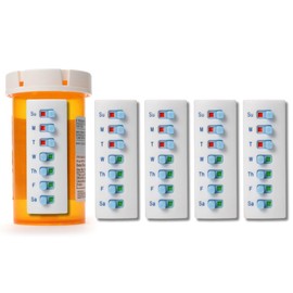 TAKE-N-SLIDE Peel and Stick Reusable for 12 + Refills, Pill/Medication/Vitamin/Pet Med Tracker & Reminder, Attach to Your Bottle, Organizer-Free, Curved‑Back (White, 5-Pack)