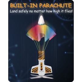 SainSmart Jr. Rocket Launcher for Kids - Motorized Air Rocket Launch up to 200 ft, Safely Land with Parachute, Self-Launching Outdoor Toy, White