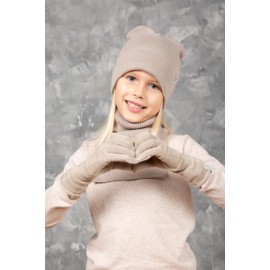 KNITAS Long Knitted Cotton Wrist Gloves for Children, Single Layer Finger Gloves for Boys and Girls, 2-8 Years, Comfortable Soft Gloves in Beige and Pink, Size 4-7, beige