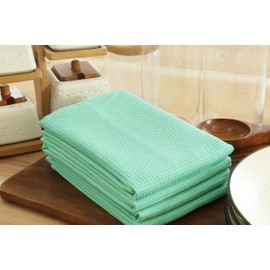 PurpleEssences Waffle Weave Kitchen Towel, 100% Cotton - 15 x 25 Inches, with Hanging Loop Ultra Soft Absorbent Quick Drying Dish Cloth, Tea and Hand Towels, 6 Pack - Spring Summer Easter - Turquoise