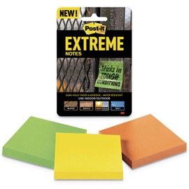 Post-it Extreme Notes, Works Outdoors, Removes Cleanly, 100X The Holding Power, Green, Orange, Yellow, 3 in x 3 in, 3 Pads/Pack, 45 Sheets/Pad (EXTRM33-3TRYMX)