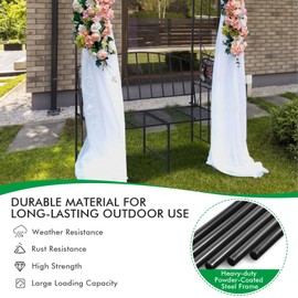 IRONMAX Garden Arch with Bench, Heavy Duty Steel Garden Arbor with Storage Bag, Outdoor Garden Trellis Decoration for Climbing Plants Rose Vines Wedding Bridal Party