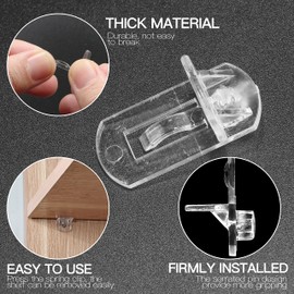 Jamiikury 16pcs Locking Shelf Pins – 8mm Cabinet Shelf Pegs, Clear Plastic Shelf Clips for 1-3/16" Thick Board