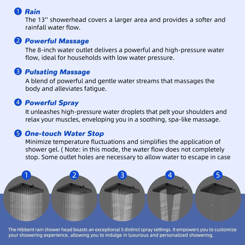 Hibbent 13'' Shower Head Combo High Pressure Rainfall Shower Head