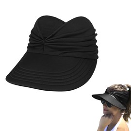 OQQTVOGJ Sun Hats for Women UV Protection Wide Brim 3.5 - Lightweight Packable Visor with Ponytail Hole | UPF 50+ for Hiking, Beach, Golf & Travel Black