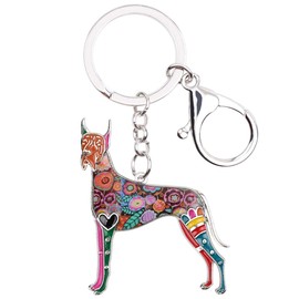 WEVENI Enamel Alloy Great Dane Dog Keyring Pet Charms Car Bag Wallet Jewellery for Women Girls, multicoloured