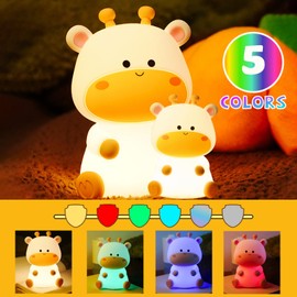 Deer Night Light for Kids 5 Color Silicone Todder Night Light for Baby Nursery Squishy Animal Lamp with Timer & Touch Control, Rechargeable Cute Christmas Deer Decor Gifts for Boys Girls