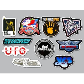 Classic Rock Sticker Pack (10 Stickers) Set 6 Retro Vinyl Album Art Waterproof Collectible Tour Merch Expressive Gift Vintage Badge Loud Print Fan Gear Live Stage Custom Sheet Guitar Legend