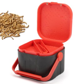 Mealworms Breeding Box Feeding Kit to Breed Live Worms for Small Reptile Spider Manti Insects (Red, 3.9" L X 3.9" W X 3" H)