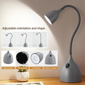 EJIAXIN Gooseneck Desk Lamp 360 LED Flexible Reading Light for Small Spaces Home Office Bedroom College Dorm Bookshelf Nightstand Table (Grey)