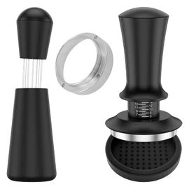 Coffee Tamper Set 51mm Espresso Accessories Kit, Stainless Steel Spring Loaded Calibrated Adjustable Fits Espresso Coffee Machines and 51 mm Portafilters
