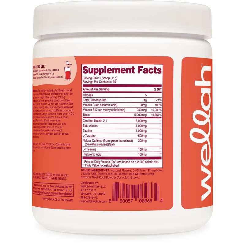 Wellah Get-Going Pre-Workout Drink Mix (Fruit Punch Flavored, 30 Servings)