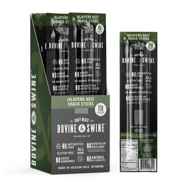 Bovine & Swine Beef Snack Sticks - All Natural Gourmet Craft Meat from Jackson Hole, Wyoming - 10 Pack of 2 Jerky Sticks (Jalapeño Beef, 10 Pack (20 sticks))