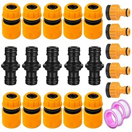 Miyobing 12 Pack Garden Hose Tap Connector Hose Pipe Fittings Kit,2 Y-piece branch connector,2 Double Male, 6 Quick Snap Connectors,2 Hose Tap Connectors (1/2'' & 3/4'' Size 2-in-1) (Yelllow)