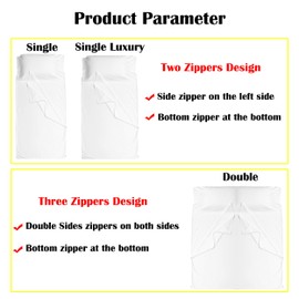 Cozysilk Brand - GANNAFEE Cotton Sleeping Bag Liner with Zipper - 100% Cotton Travel Sheet Sleep Sack Adult - Travel Sleeping Bag for Hotels Camping Hiking (Double - 71 x 87 inch, White)